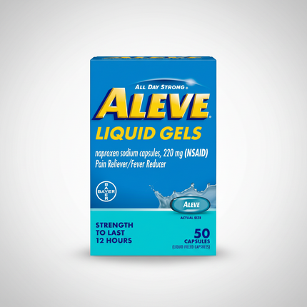 Aleve® Liquid Gels contain&nbsp;naproxen sodium 220 mg in a fast-dissolving liquid-filled capsule designed to provide rapid absorption and long-lasting pain relief. Each liquid gel offers up to 12 hours of relief from minor aches and pains and helps reduce fever. The liquid-filled formulation may be preferred by individuals who want a soft gel capsule rather than a traditional tablet or caplet.