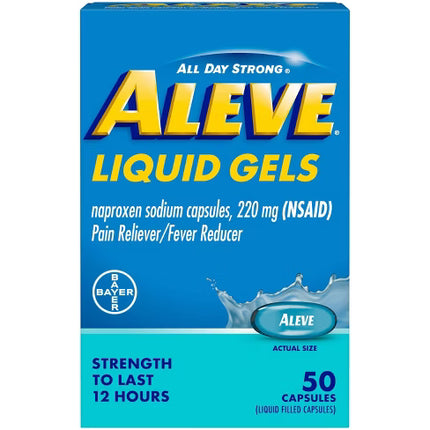 Aleve Liquid Gels, Bayer Aleve, Naproxen Sodium 220 mg, Liquid Filled Capsules, Pain Reliever, Fever Reducer, NSAID, Arthritis Pain Relief, Back Pain Relief, Muscle Pain Relief, Headache Relief, Toothache Relief, Menstrual Cramp Relief, Joint Pain Relief, Long Lasting Pain Relief, 12 Hour Pain Relief, Liquid Gels, First Aid, Family Wellness, Алев, Напроксен Натрия, Жидкие Капсулы, Обезболивающее, НПВС, Артрит, Боль В Спине, Боль В Мышцах, Головная Боль, Жаропонижающее, Aleve, Naproxeno Sódico, Cápsulas Líqu