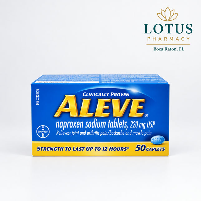 Aleve® is a long-lasting pain reliever and fever reducer containing naproxen sodium 220 mg, a nonsteroidal anti-inflammatory drug (NSAID). Just one caplet can provide pain relief for up to 12 hours, making it a convenient option for managing everyday aches and pains, including arthritis pain, back pain, headaches, muscle aches, toothaches, and menstrual cramps.