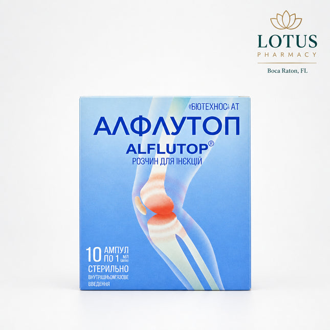 Alflutop is an&nbsp;injectable medicinal product used to support the treatment of degenerative and inflammatory joint and spine conditions. It is a biological extract of marine fish, containing a complex of bioactive substances that help protect cartilage tissue, reduce inflammation, and support joint mobility.