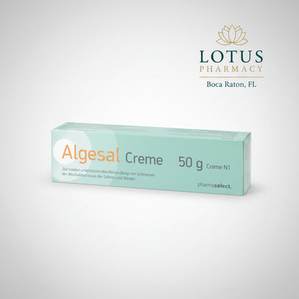 Algesal® Creme is a topical analgesic and anti-inflammatory cream designed for the symptomatic relief of muscle, joint, tendon, and rheumatic pain. It combines diethylamine salicylate, which penetrates the tissues to reduce inflammation and pain, with myrtecaine, a local anesthetic that provides rapid pain relief and helps relax tense muscles. The cream is fast-absorbing, non-greasy, and acts directly at the site of discomfort.