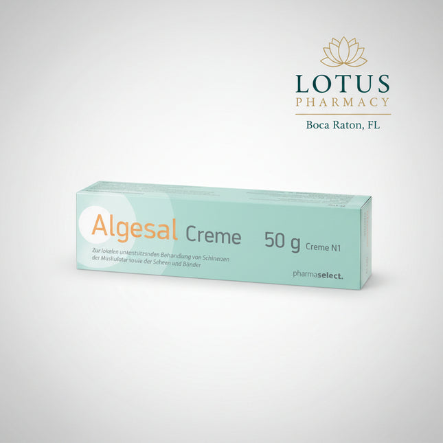 Algesal® Creme is a topical analgesic and anti-inflammatory cream designed for the symptomatic relief of muscle, joint, tendon, and rheumatic pain. It combines diethylamine salicylate, which penetrates the tissues to reduce inflammation and pain, with myrtecaine, a local anesthetic that provides rapid pain relief and helps relax tense muscles. The cream is fast-absorbing, non-greasy, and acts directly at the site of discomfort.