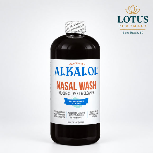 Alkalol Nasal Wash is a concentrated nasal cleansing solution formulated to help loosen and dissolve mucus, cleanse nasal passages, and provide soothing relief from congestion associated with allergies, colds, sinus irritation, and post-nasal drip. Its unique blend of natural extracts, essential oils, saline, and alkalizing ingredients helps clean and moisturize the nasal passages while supporting easier breathing.&nbsp;