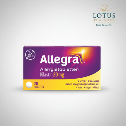 Allegra is an antihistamine medicine containing bilastine, used for the relief of symptoms associated with allergic rhinoconjunctivitis and urticaria (hives), including sneezing, runny nose, itchy or watery eyes, and allergy-related itching.