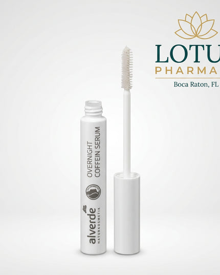 Alverde Naturkosmetik Overnight Caffeine Eyelash Serum is a natural cosmetic lash treatment designed to strengthen, condition, and regenerate stressed eyelashes overnight. The formula combines caffeine, castor oil, jojoba oil, coffee extract, eyebright extract, burdock root extract, berry wax, and plant proteins for targeted lash care.