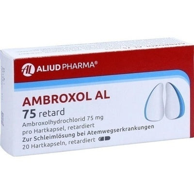 Aliud Pharma Ambroxol AL 75 retard packaging on a white background