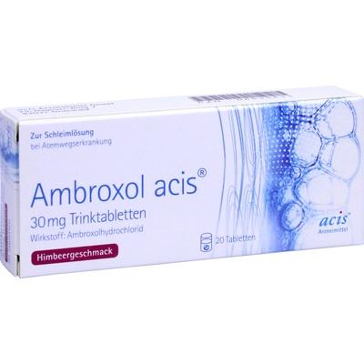 Box of Ambroxol acis tablets with blue and white design