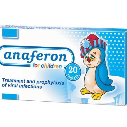Anaferon for children packaging with a cartoon penguin on a white background
