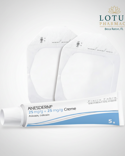 Anesderm® is a&nbsp;topical local anesthetic medicine formulated to provide short-term skin surface anaesthesia (numbing) before minor procedures such as injections, blood draws, laser treatments, or small dermatological interventions. It contains a combination of lidocaine and prilocaine, which are amide-type local anaesthetics that block nerve signal transmission in the skin to reduce pain perception during superficial procedures.