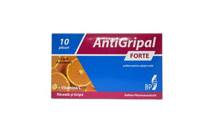 Box of AntiGripal Forte with orange slices on a white background