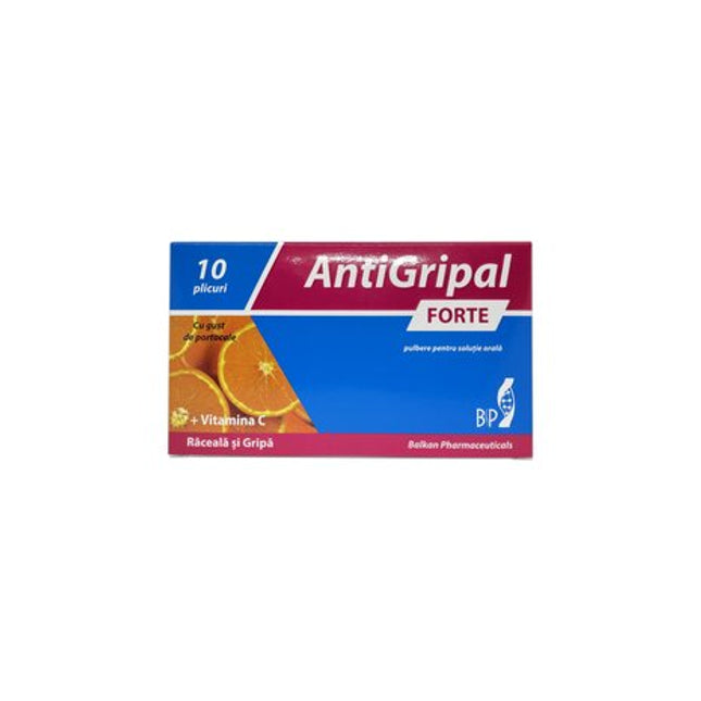 Box of AntiGripal Forte with orange slices on a white background