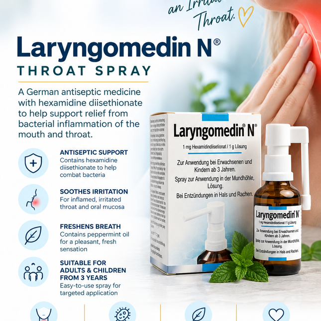 Antiseptic Sore Throat & Mouth Spray – Laryngomedin N Hexamidine – 45 g