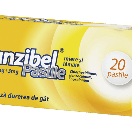 Yellow box of Anzibel pastilles on a black background