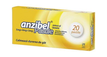 Yellow box of Anzibel pastilles on a black background
