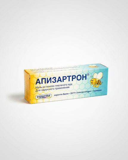 Apizarthron is a topical warming ointment formulated with bee venom (apitoxin), methyl salicylate, and allyl isothiocyanate (mustard oil component). It is designed to stimulate local blood circulation and provide warming relief for muscle and joint discomfort. The combination of active ingredients produces a targeted heat effect that helps relax tense muscles and support mobility.