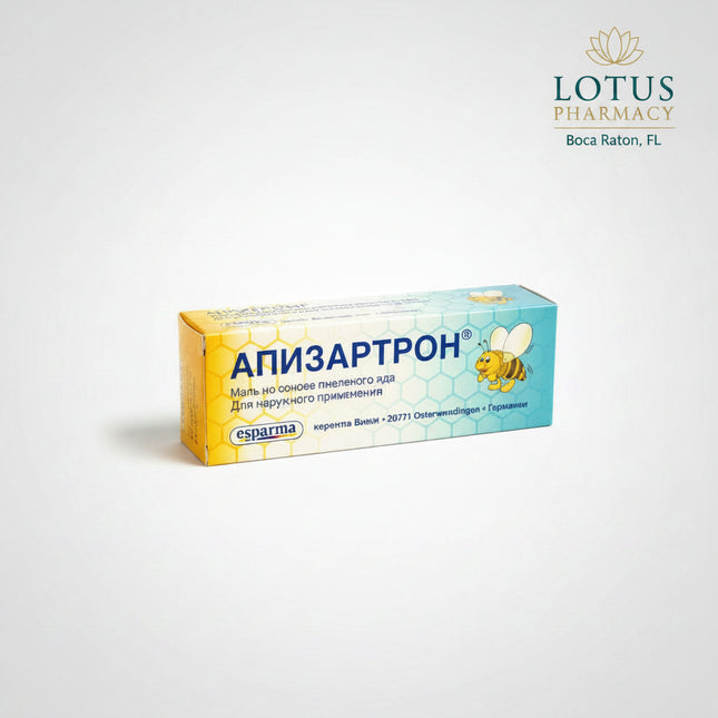Apizarthron is a topical warming ointment formulated with bee venom (apitoxin), methyl salicylate, and allyl isothiocyanate (mustard oil component). It is designed to stimulate local blood circulation and provide warming relief for muscle and joint discomfort. The combination of active ingredients produces a targeted heat effect that helps relax tense muscles and support mobility.