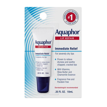 Aquaphor Immediate Relief Lip Repair Balm for Dry, Chapped & Cracked Lips – 0.35 fl oz (10 mL)