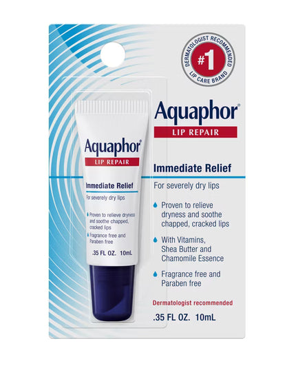 Aquaphor Immediate Relief Lip Repair Balm for Dry, Chapped & Cracked Lips – 0.35 fl oz (10 mL)
