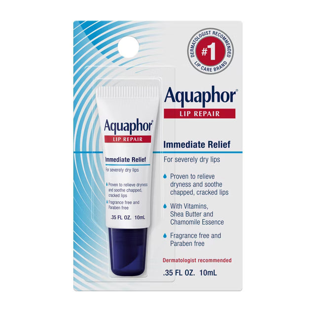Aquaphor Immediate Relief Lip Repair Balm for Dry, Chapped & Cracked Lips – 0.35 fl oz (10 mL)