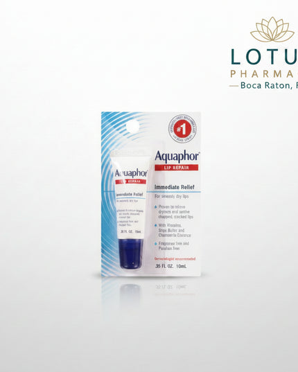 Aquaphor Immediate Relief Lip Repair Balm is a moisturizing lip treatment specifically formulated to provide immediate relief for dry, chapped, and cracked lips. The nourishing formula helps seal in moisture, restore softness, and protect sensitive lips from dryness caused by weather, dehydration, and environmental stressors. It is fragrance-free, preservative-free, and suitable for sensitive lips.