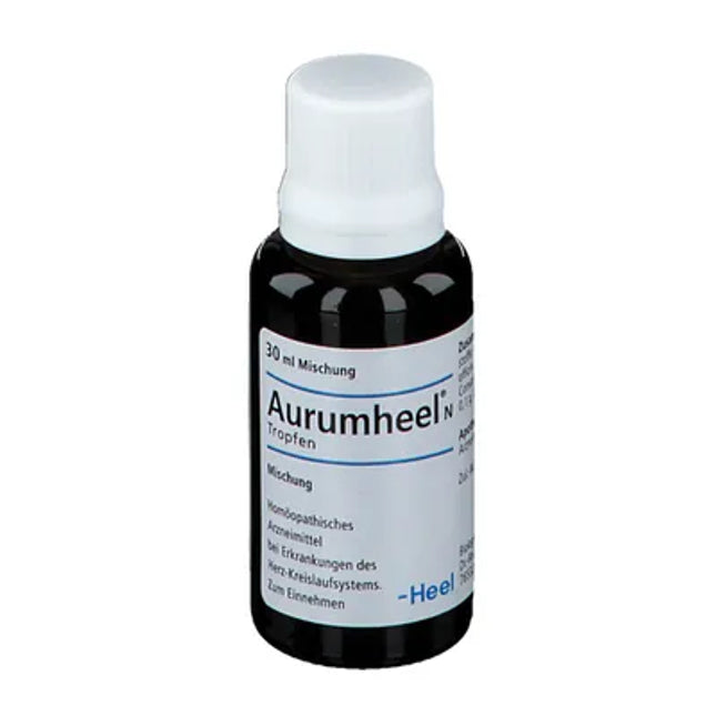 Bottle of Aurumheel with a white cap on a white background