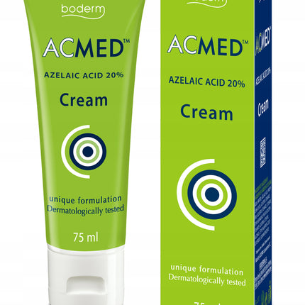 Boderm ACMED Azelaic Acid 20% Cream tube and packaging on a white background
