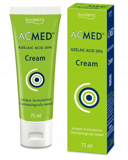 Boderm ACMED Azelaic Acid 20% Cream tube and packaging on a white background