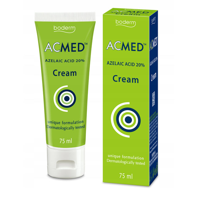 Boderm ACMED Azelaic Acid 20% Cream tube and packaging on a white background