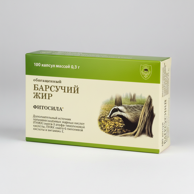 Badger Oil capsules&nbsp;(Барсучий жир в капсулах) contain purified badger fat (Meles meles), a traditional natural product historically used in Eastern European wellness practices to help support respiratory comfort, immune function, and general vitality. The capsule form provides a convenient and odor-controlled way to incorporate badger oil into daily routines.