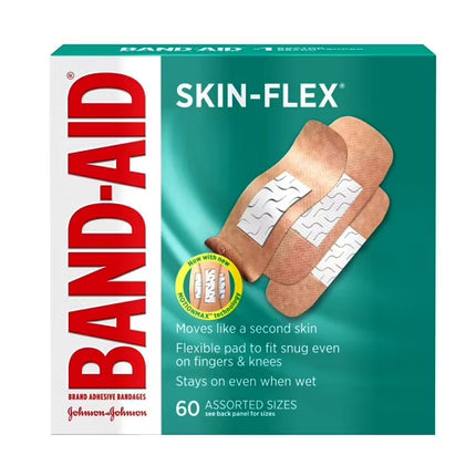 Band Aid, Band-Aid, Band Aid Skin Flex, Skin Flex Bandages, Adhesive Bandages, Flexible Bandages, Wound Care, First Aid, Cut Care, Scrape Care, Sterile Bandages, Assorted Bandages, Bandages Assorted Sizes, Wound Protection, Skin Flex Technology, Travel First Aid, Family First Aid, Minor Cuts, Abrasions, Blister Protection, Банд Эйд, Пластырь, Лейкопластырь, Первая Помощь, Уход За Ранами, Стерильный Пластырь, Порезы, Ссадины, Защита Ран, Гибкий Пластырь, Аптечка, Band Aid, Curitas, Apósitos Adhesivos, Cuidad
