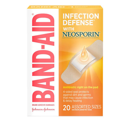 Band Aid, Band-Aid, Infection Defense, Neosporin Bandages, Antibiotic Bandages, First Aid Antibiotic, Wound Care, Adhesive Bandages, Infection Prevention, Minor Cuts, Scrapes, Abrasions, Minor Burns, Sterile Bandages, Neomycin Sulfate, Bacitracin Zinc, Polymyxin B Sulfate, First Aid Supplies, Family First Aid, Wound Protection, Банд Эйд, Неоспорин, Антибактериальный Пластырь, Пластырь С Антибиотиком, Первая Помощь, Уход За Ранами, Защита От Инфекции, Стерильный Пластырь, Порезы, Ссадины, Ожоги, Аптечка, Ban