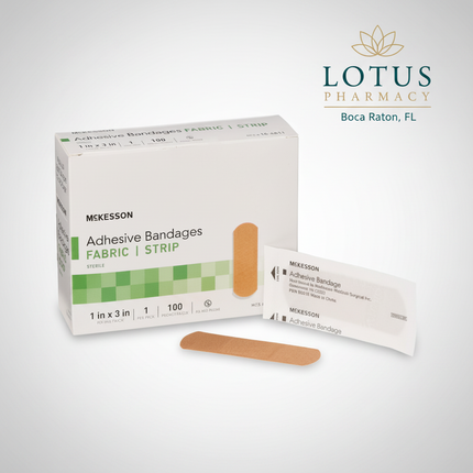 Tan Adhesive Strip Bandages are sterile, individually wrapped adhesive dressings designed to protect minor cuts, scrapes, abrasions, and puncture wounds. The flexible fabric construction conforms comfortably to body contours while providing reliable wound coverage. Each bandage features a non-adherent absorbent pad that cushions the wound without sticking to the injured area, helping support comfortable healing.