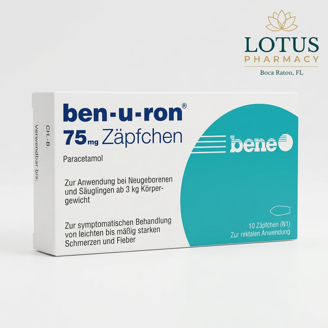 Ben-u-ron Suppositories – Paracetamol Rectal Suppositories, 10 Suppositories (75mg, 125 mg or 250 mg)
