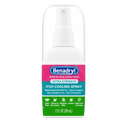 Benadryl, Benadryl Extra Strength, Benadryl Itch Cooling Spray, Anti Itch Spray, Cooling Spray, Diphenhydramine HCl, Zinc Acetate, Bug Bite Relief, Mosquito Bite Relief, Poison Ivy Relief, Poison Oak Relief, Poison Sumac Relief, Sunburn Relief, Minor Burns, Skin Irritation Relief, First Aid, Outdoor Essentials, Travel First Aid, Itch Relief Spray, Skin Protectant, Бенадрил, Спрей От Зуда, Дифенгидрамин, Цинк Ацетат, Укус Насекомого, Укус Комара, Ядовитый Плющ, Раздражение Кожи, Средство От Зуда, Первая Помо