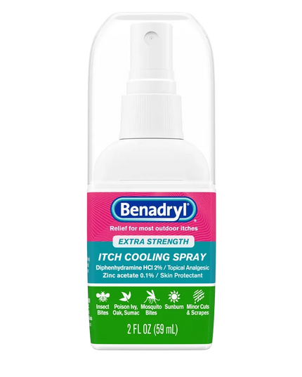Benadryl, Benadryl Extra Strength, Benadryl Itch Cooling Spray, Anti Itch Spray, Cooling Spray, Diphenhydramine HCl, Zinc Acetate, Bug Bite Relief, Mosquito Bite Relief, Poison Ivy Relief, Poison Oak Relief, Poison Sumac Relief, Sunburn Relief, Minor Burns, Skin Irritation Relief, First Aid, Outdoor Essentials, Travel First Aid, Itch Relief Spray, Skin Protectant, Бенадрил, Спрей От Зуда, Дифенгидрамин, Цинк Ацетат, Укус Насекомого, Укус Комара, Ядовитый Плющ, Раздражение Кожи, Средство От Зуда, Первая Помо
