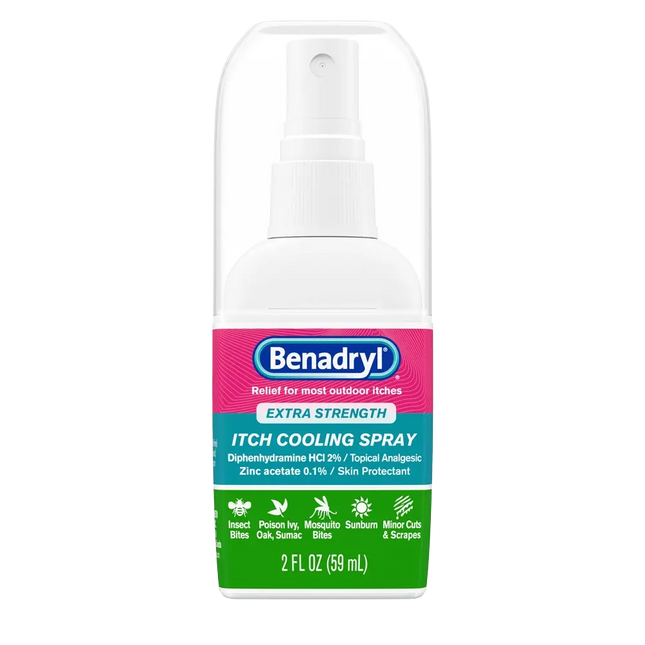Benadryl, Benadryl Extra Strength, Benadryl Itch Cooling Spray, Anti Itch Spray, Cooling Spray, Diphenhydramine HCl, Zinc Acetate, Bug Bite Relief, Mosquito Bite Relief, Poison Ivy Relief, Poison Oak Relief, Poison Sumac Relief, Sunburn Relief, Minor Burns, Skin Irritation Relief, First Aid, Outdoor Essentials, Travel First Aid, Itch Relief Spray, Skin Protectant, Бенадрил, Спрей От Зуда, Дифенгидрамин, Цинк Ацетат, Укус Насекомого, Укус Комара, Ядовитый Плющ, Раздражение Кожи, Средство От Зуда, Первая Помо