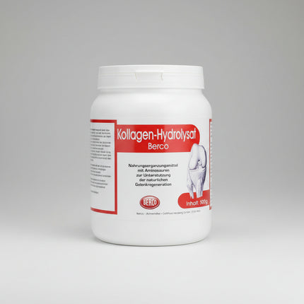 Berco Collagen Hydrolysate Powder (Kollagen Hydrolysat Berco Pulver) is a German dietary supplement made from 100% hydrolyzed porcine collagen. It provides a concentrated source of collagen protein and naturally occurring amino acids, including glycine, proline, hydroxyproline, and arginine.

The powder contains 90% protein and is designed to supplement daily protein intake. Protein contributes to the maintenance of normal bones and the maintenance and growth of muscle mass.