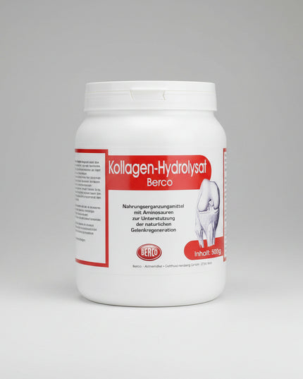 Berco Collagen Hydrolysate Powder (Kollagen Hydrolysat Berco Pulver) is a German dietary supplement made from 100% hydrolyzed porcine collagen. It provides a concentrated source of collagen protein and naturally occurring amino acids, including glycine, proline, hydroxyproline, and arginine.

The powder contains 90% protein and is designed to supplement daily protein intake. Protein contributes to the maintenance of normal bones and the maintenance and growth of muscle mass.