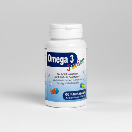 Berco Omega-3 Junior Chewable Capsules are a delicious tutti-frutti flavored dietary supplement specially formulated for children. Each chewable capsule provides high-quality tuna oil rich in Omega-3 fatty acids (DHA and EPA), along with Vitamin D3 and natural Vitamin E to support normal brain development, vision, immune function, and healthy bones.

The easy-to-chew capsules are ideal for children who do not regularly eat fish and can also be used by teenagers and adults who prefer chewable supplements.
