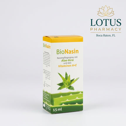 BioNasin Nasal Care Spray is a German nasal moisturizing spray designed to support the care and regeneration of dry, irritated, inflamed, or damaged nasal mucosa. It combines aloe vera, vitamin A, vitamin E, and eucalyptus oil to help moisturize the nasal passages, soften crusts, and support the natural protective function of the nasal lining.