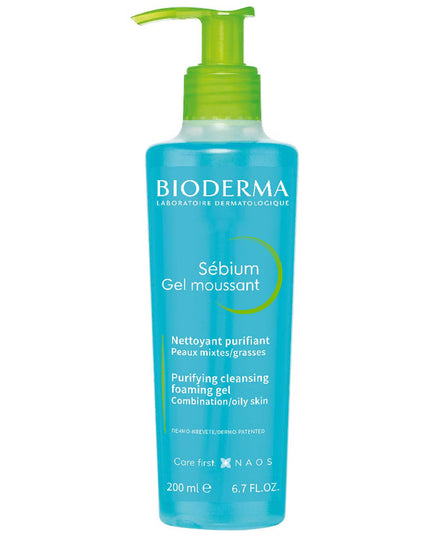 Bioderma Sebium cleansing gel bottle on a white background