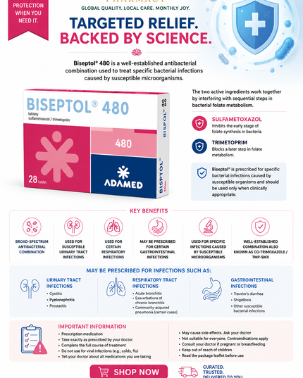 Antibacterial Treatment / Biseptol® 480 mg – 28 Tablets | Sulfamethoxazole 400 mg + Trimethoprim 80 mg