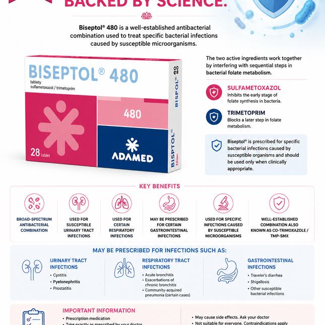 Antibacterial Treatment / Biseptol® 480 mg – 28 Tablets | Sulfamethoxazole 400 mg + Trimethoprim 80 mg