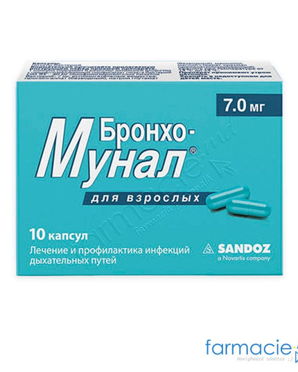 Box of Broncho-Munal capsules with Sandoz branding on a white background