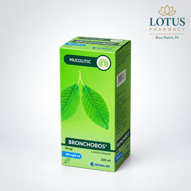 Bronchobos Syrup contains carbocisteine, a mucolytic agent that helps reduce the thickness and stickiness of mucus in the respiratory tract, making it easier to cough up and clear from the airways. It is commonly used in acute and chronic respiratory conditions associated with excessive mucus production and impaired mucus clearance. Bronchobos helps support productive coughs and improve breathing comfort.