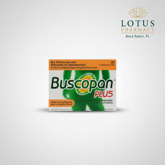 Buscopan® PLUS is a combination antispasmodic and analgesic medication formulated to relieve moderate to strong abdominal pain caused by smooth muscle spasms. It combines butylscopolamine, which relaxes spasms, with paracetamol (acetaminophen), which provides effective pain relief.