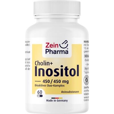 CHOLIN-INOSITOL 450/450 mg Pro Vegan Capsules is a dietary supplement from ZeinPharma® that provides a balanced 1:1 combination of choline and myo-inositol. Choline is an essential nutrient that contributes to normal liver function, normal fat metabolism, and normal homocysteine metabolism, while myo-inositol (a vitamin-like nutrient from the B-complex family) plays an important role in cellular signaling and supports healthy cell function. The formula is vegan, gluten-free, lactose-free, soy-free, GMO-free