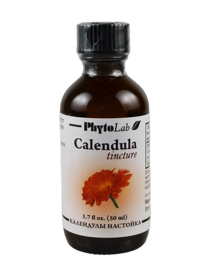 Bottle of PhytoLab Calendula tincture on a white background