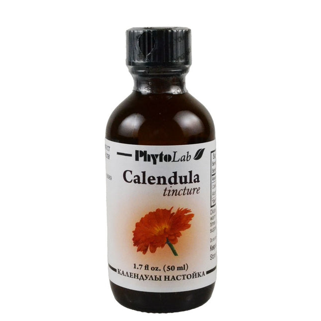 Bottle of PhytoLab Calendula tincture on a white background