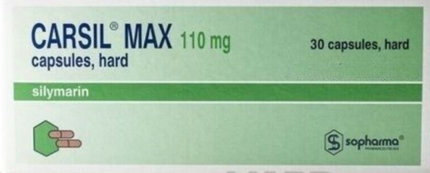 CARSIL MAX 110 mg capsules packaging with Sopharma logo